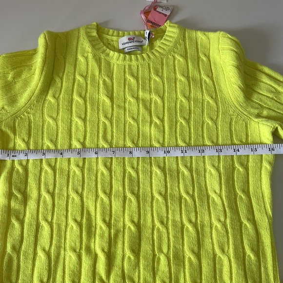 Vineyard Vines Cashmere Coral Lane Cable knit Crew Neck Sweater Bright Citron - Picture 4 of 11